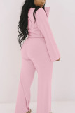 Red Casual Solid O Neck Long Sleeve Two Pieces