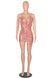 Pink Sweet Solid Patchwork Spaghetti Strap Pencil Skirt Dresses