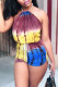Yellow Fashion Sexy Print Backless O Neck Sleeveless Regular Romper