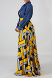 Red Fashion Casual Print Patchwork Turndown Collar Long Sleeve Dresses