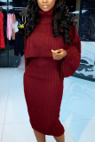 Pink Street Solid Patchwork Turtleneck Long Sleeve Two Pieces