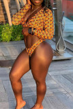 Yellow Fashion Sexy Print Strap Design Swimwears