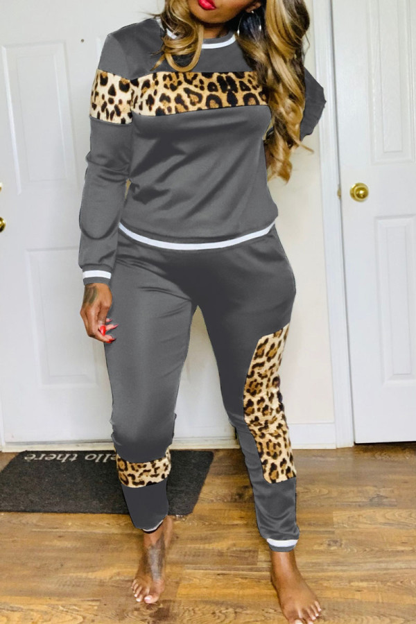 Grey Sexy Solid Patchwork O Neck Long Sleeve Two Pieces