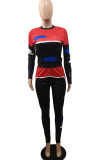 Red Polyester Fashion Active adult Ma'am Print Two Piece Suits pencil Long Sleeve Two Pieces