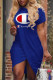 Blue Fashion Casual Print Asymmetrical O Neck Short Sleeve Dress