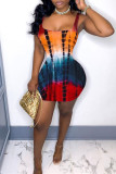 Multi-color Fashion Sexy Tie Dye Printing Square Collar Vest Dress