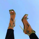 Green Sexy Bandage Frenulum Square Out Door Shoes