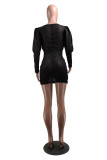 Blue Sexy Casual Solid Patchwork V Neck Pencil Skirt Dresses