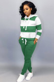 Green Street Fashion adult Bandage Two Piece Suits Striped pencil Long Sleeve Two-piece Pants Set