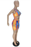 Multicolor Fashion Sexy Print Hollowed Out V Neck Skinny Romper