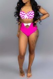 Rose Red Fashion Sexy Print Hollowed Out Swimwears