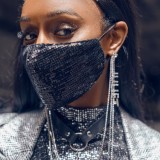 Black Fashion Casual Solid Sequined Face Mask