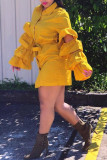 Yellow Fashion Casual Solid Patchwork Turndown Collar Shirt Dress