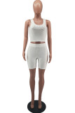 White Fashion Casual Solid Vests U Neck Sleeveless Two Pieces