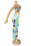 Red Fashion Sexy Print Backless Slit Spaghetti Strap Sleeveless Dress