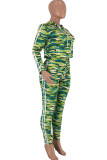 Camouflage Polyester Casual Camouflage Two Piece Suits pencil Long Sleeve Two-piece Pants Set