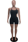 Black Sexy Solid Hollowed Out Backless Spaghetti Strap Skinny Romper