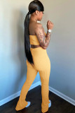 White OL Two Piece Suits Patchwork Solid Boot Cut Sleeveless Two-piece Pants Set