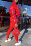 Red Fashion Casual Solid Cardigan Zipper Collar Outerwear