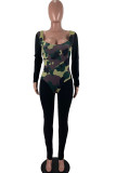 Black Fashion Street Adult Patchwork Camouflage Print Patchwork U Neck Skinny Jumpsuits