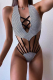 Silver Sexy Plaid Hollowed Out Split Joint Swimwears