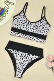 White Sexy Leopard Split Joint Printing Swimwears