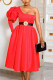 Red Fashion Casual Solid Without Belt Oblique Collar Dresses