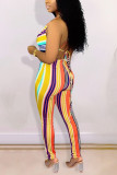 Black Sexy Striped Spaghetti Strap Regular Jumpsuits