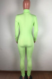 Light Green Fashion Casual Solid zipper Polyester Long Sleeve O Neck Jumpsuits