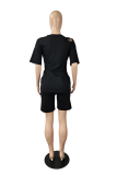 Red Casual Solid Patchwork O Neck Short Sleeve Two Pieces