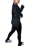 Black Polyester Fashion adult Ma'am OL Solid Two Piece Suits pencil Long Sleeve Two Pieces