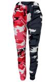 Black Polyester Button Fly Sleeveless Low Patchwork camouflage pencil Pants Pants