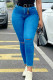 Medium Blue Fashion Casual Solid Ripped High Waist Skinny Jeans