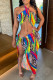 Red Fashion Sexy Print Hollowed Out Backless Slit Halter Sleeveless Dress