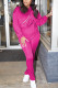 Rose Red Casual Solid O Neck Long Sleeve Two Pieces