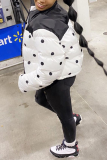 White Casual Dot Patchwork Turndown Collar Outerwear