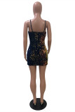 Black Fashion Sexy Patchwork Sequins Spaghetti Strap A Line Dresses