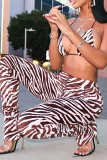 Red Sexy Animal Print Patchwork Spaghetti Strap Sleeveless Two Pieces