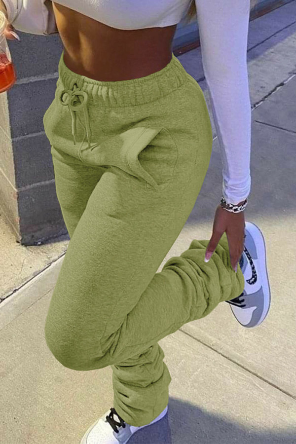 Light Green Casual Daily Solid Fold Boot Cut Bottoms