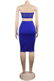 Blue Fashion Sexy Solid Hot Drill Strapless Sleeveless Two Pieces