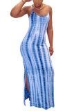 Blue and gray Fashion Sexy adult Green Khaki purple Dark Blue Blue and gray Off The Shoulder Sleeveless Slip Pencil Dress Ankle-Length Print Patchwork split Tie and dye Dresses