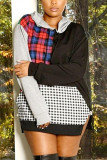 Black Fashion Casual Patchwork Basic Hooded Collar Tops