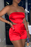 Red Sexy Solid Patchwork Strapless Sleeveless Two Pieces