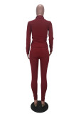 Wine Red Sportswear Solid Zipper Collar Long Sleeve Regular Sleeve Two Pieces