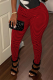 Red Casual Plaid Patchwork Skinny Mid Waist Pencil Patchwork Bottoms