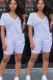 White Casual Fashion Solid Patchwork Straight Short Sleeve