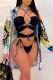 Black Sexy Print Hollowed Out Split Joint Swimwears
