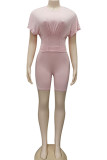 Pink Fashion Casual Solid Two Piece Suits pencil Short Sleeve Two Pieces