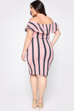 Pink adult Fashion Sexy One word collar Print Striped