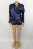 Rose Red Casual Solid Bandage Patchwork Turndown Collar Long Sleeve Two Pieces